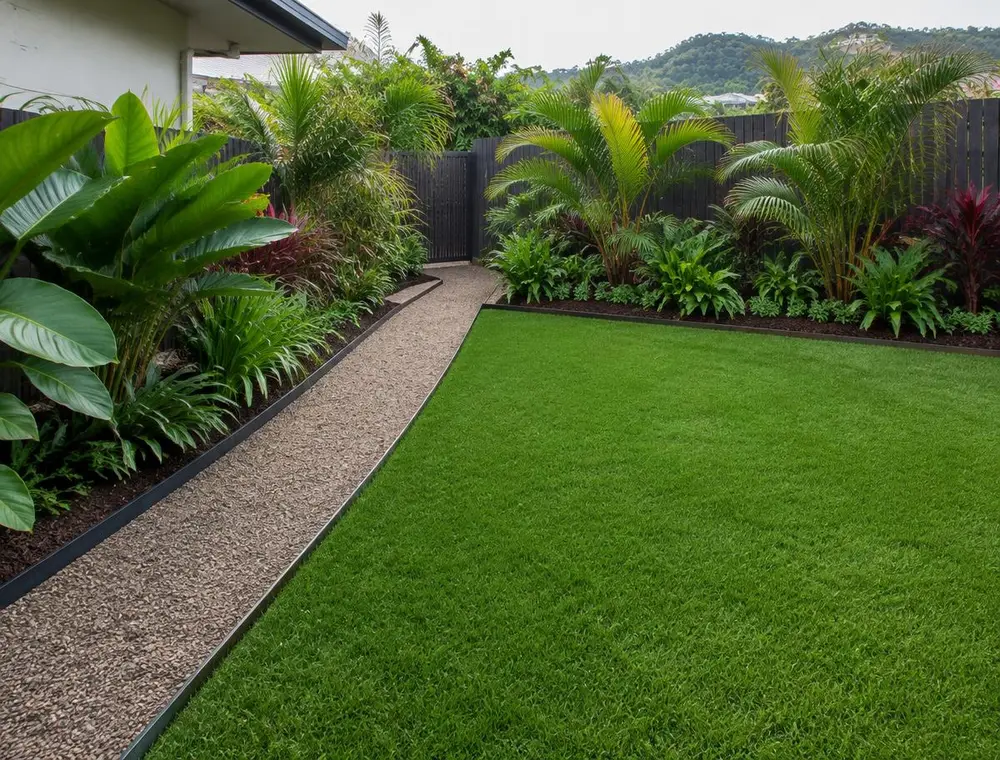Landscaped yard with turf and gravel path (indicative image)